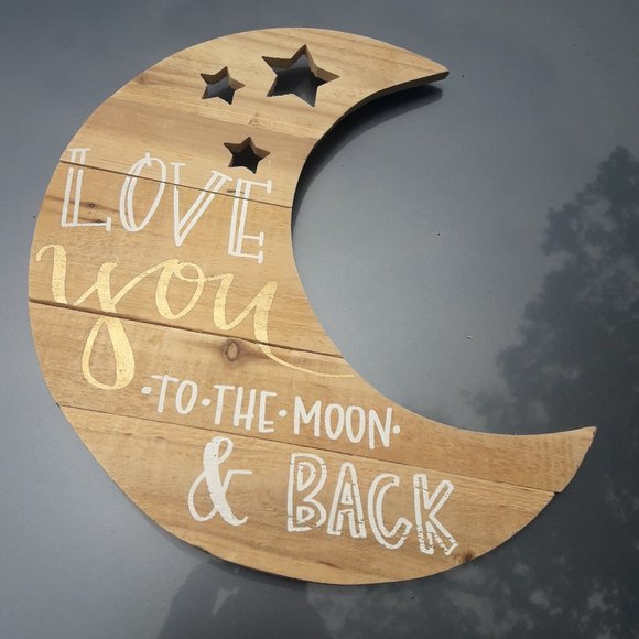 Wooden Moon Wall Hanging Vintage Wood Home Decor Love You to Moon - Picture 1 of 7